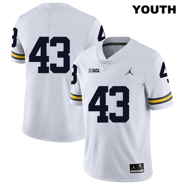 Youth NCAA Michigan Wolverines Andrew Russell #43 No Name White Jordan Brand Authentic Stitched Legend Football College Jersey LM25L51EY